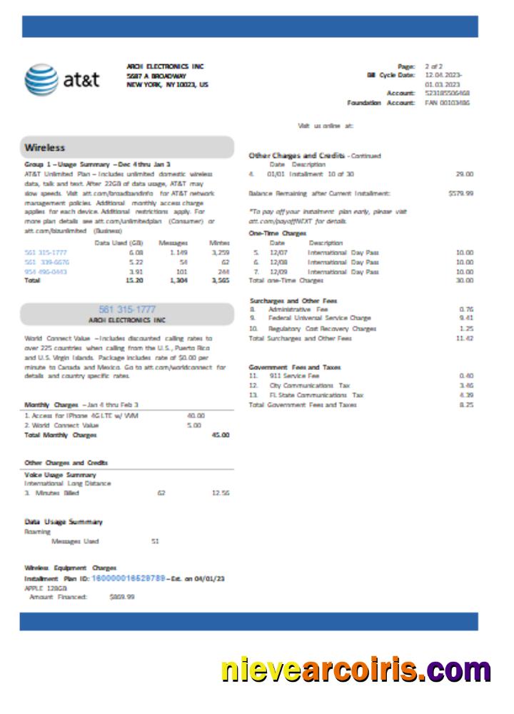 Texas AT&T telecommunications utility business bill, page 2